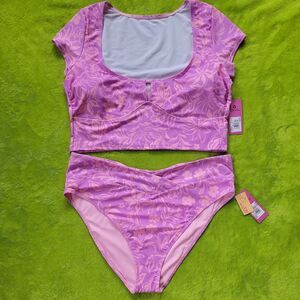 NWT Ninety- Nine 2 Piece Swim Suit In Bloom Purple Pink Floral Tankini Size XXL
